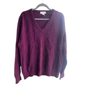 Vintage LL Bean Men Sweater M 100% Lambswool Wool V Neck Maroon Made In Scotland